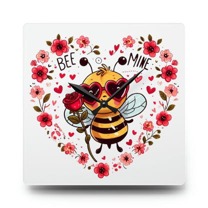 Bee Mine Valentine Heart - Acrylic Wall Clock