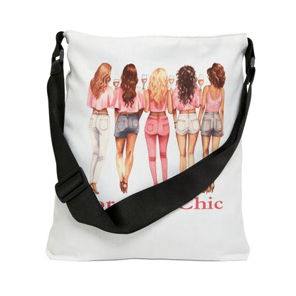 Sorority Chic Bachelorette Party Illustration - Women Toasting - Adjustable Tote Bag (AOP)