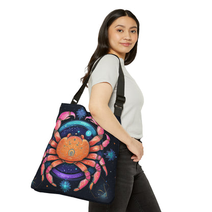 Rainbow Celestial Crab - Vibrant Cancer Zodiac Sign Art - Adjustable Tote Bag (AOP)