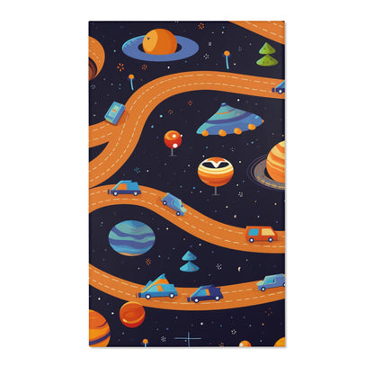 Space Odyssey: Kids Mars Play Roadway Galactic Space Area Rug in Various Sizes