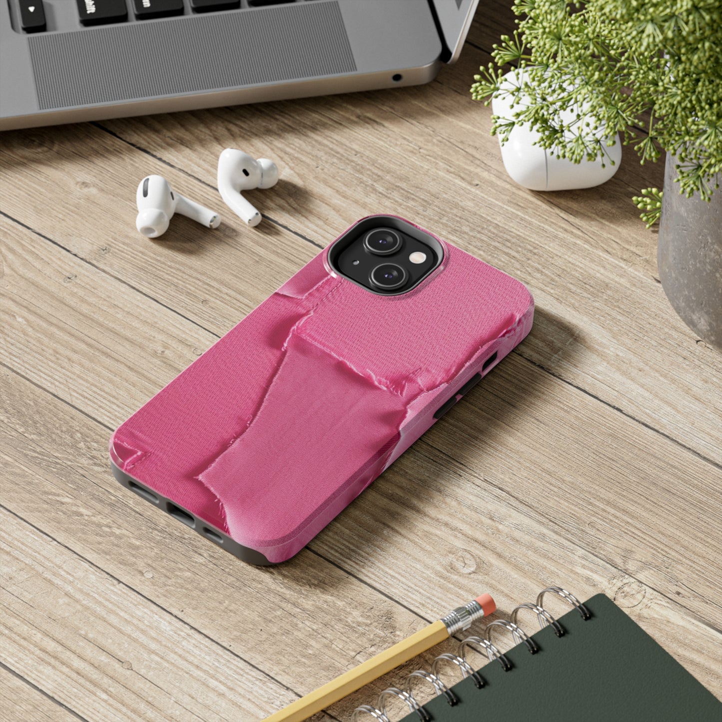 Distressed Neon Pink: Edgy, Ripped Denim-Inspired Doll Fabric - Tough Phone Cases