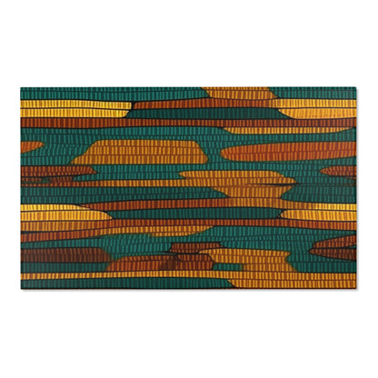 Teal & Dark Yellow Maya 1990's Style Textile Pattern - Intricate, Texture-Rich Art - Area Rugs