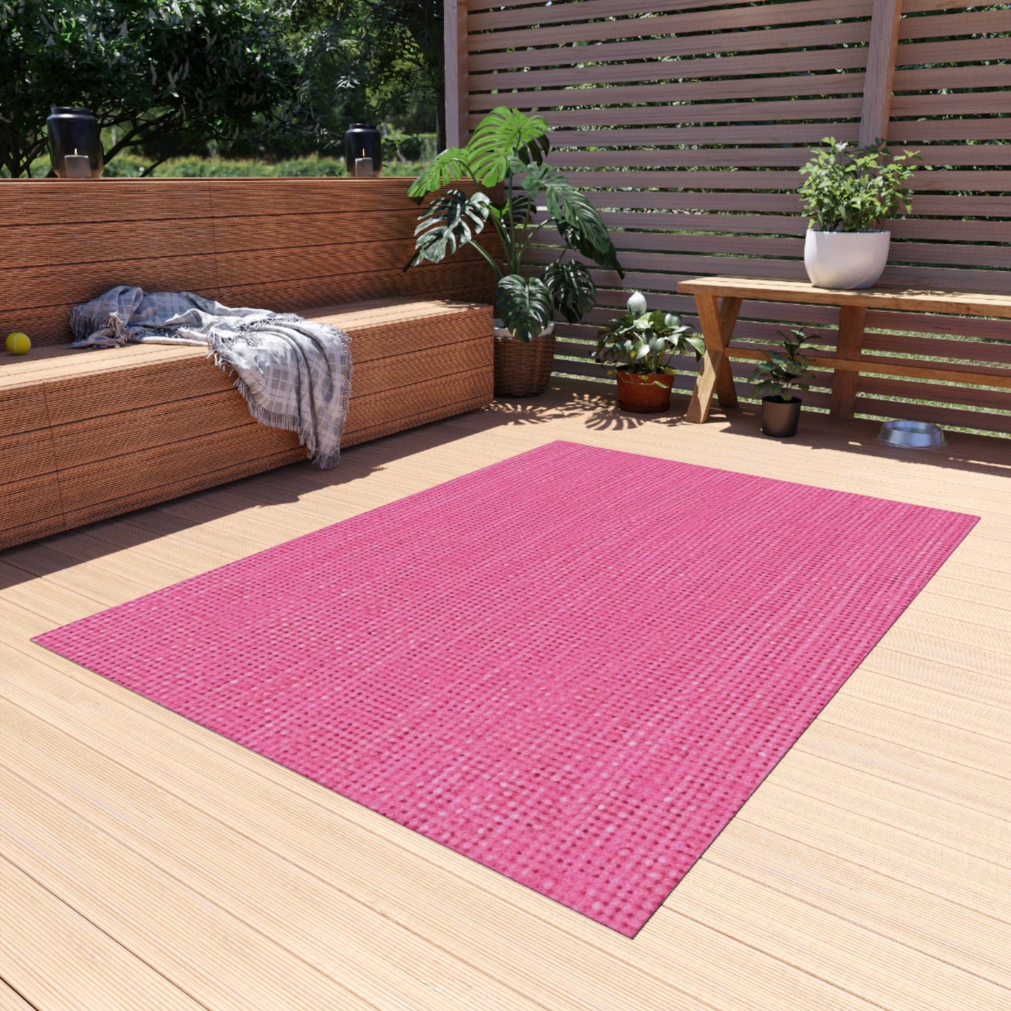 Doll-Like Pink Denim Designer Fabric Style - Outdoor Rug