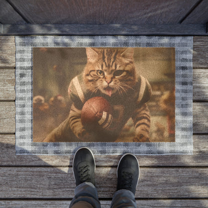 Football Field Kitten Cats in Sport Tackling Scoring Game Position - Door Coir Mat