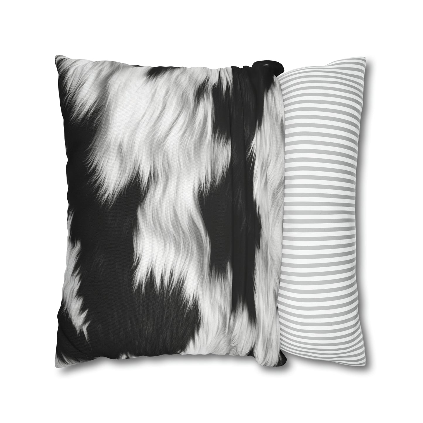 Cowhide on Hair Leather - Black and White - Designer Style - Spun Polyester Square Pillow Case