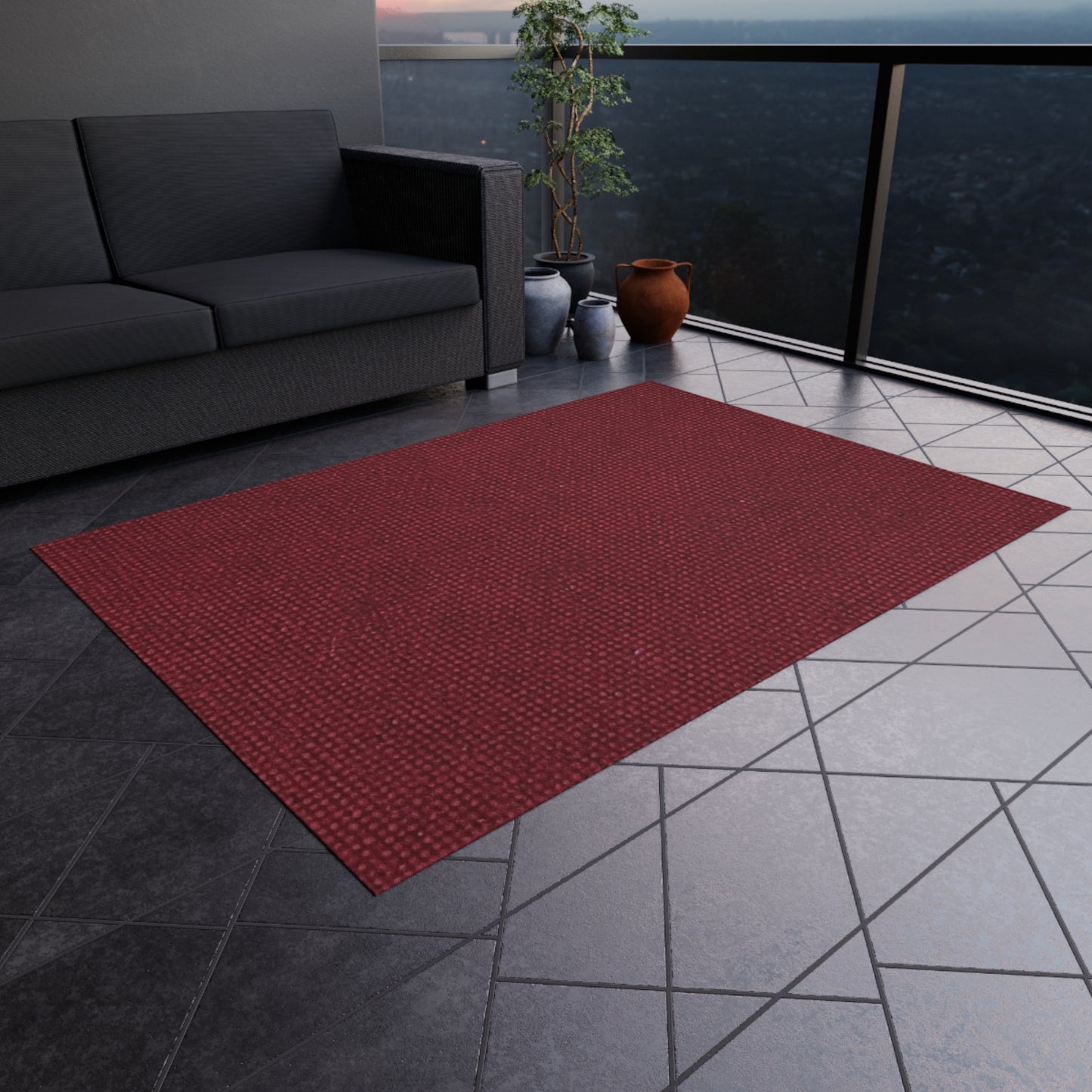 Seamless Texture - Maroon/Burgundy Denim-Inspired Fabric - Outdoor Rug