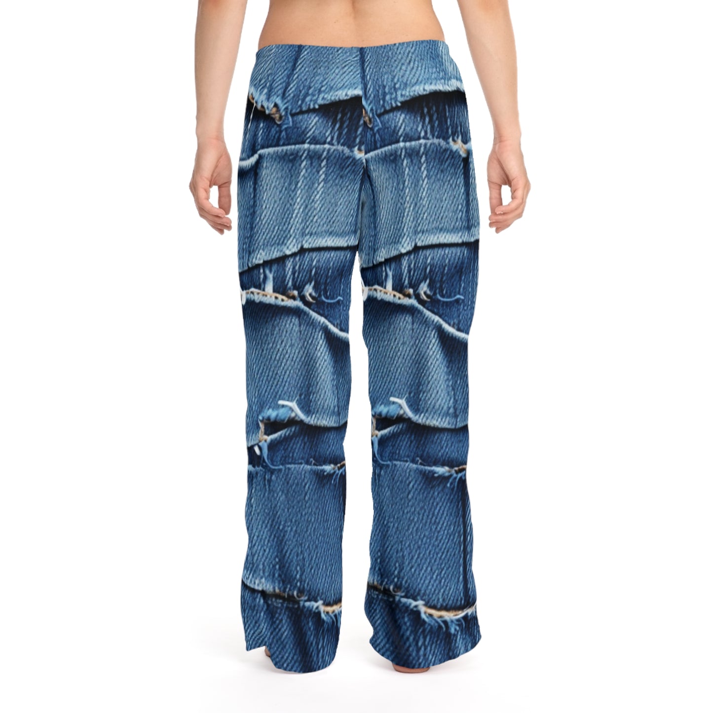 Midnight Blue Distressed Denim: Rugged, Torn & Stylish Design - Women's Pajama Pants (AOP)