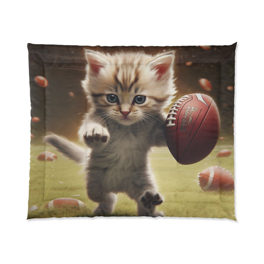 Football Kitty Fantasy: Feline Cat American Sport Quarterback - Bed Comforter