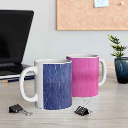 Dual Delight: Half-and-Half Pink & Blue Denim Daydream - Ceramic Mug 11oz