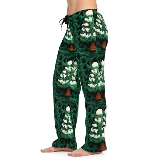 Evergreen Christmas Trees Crochet, Festive Pine Tree Holiday Craft, Yuletide Forest, Winter - Women's Pajama Pants (AOP)