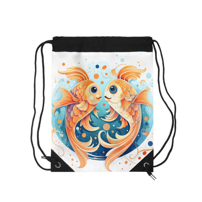 Charming Cartoon Fish Pisces - Dreamy Zodiac Illustration - Drawstring Bag