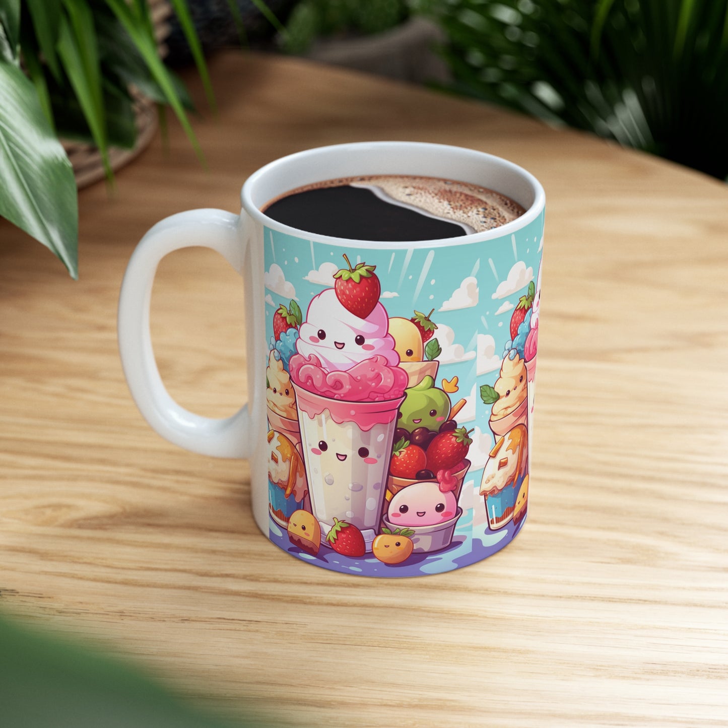 Strawberry Japan Milkshake - Kawaii Dessert Delight - Sweet Berry Anime Character - Ceramic Mug 11oz