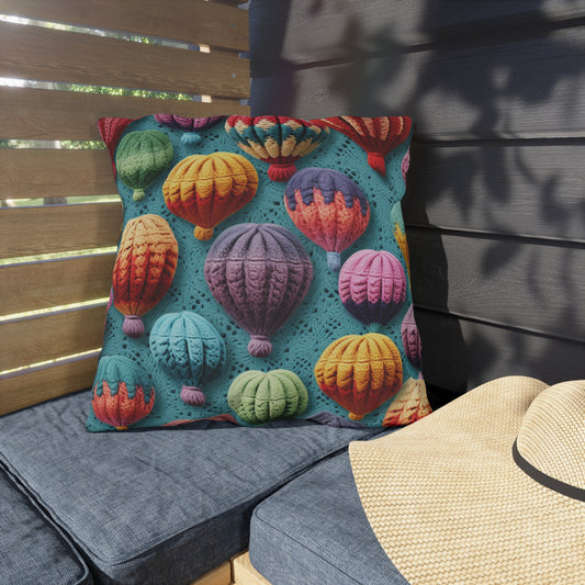 Crochet Hot Air Balloons Sky Travel Transport Scenic Style - Outdoor Pillows