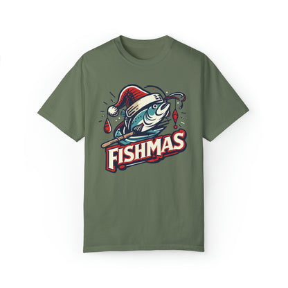 Santa Bass - Christmas Fishing Adventure - Unisex Garment-Dyed T-shirt