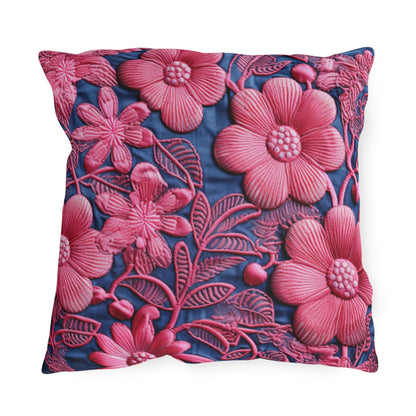 Denim Azul Muñeca Rosa Floral Bordado Estilo Tela Flores - Cojines Al Aire Libre 