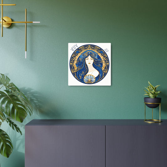 Virgo Zodiac Circular Symmetry in Gold Royal Blue - Metal Art Sign