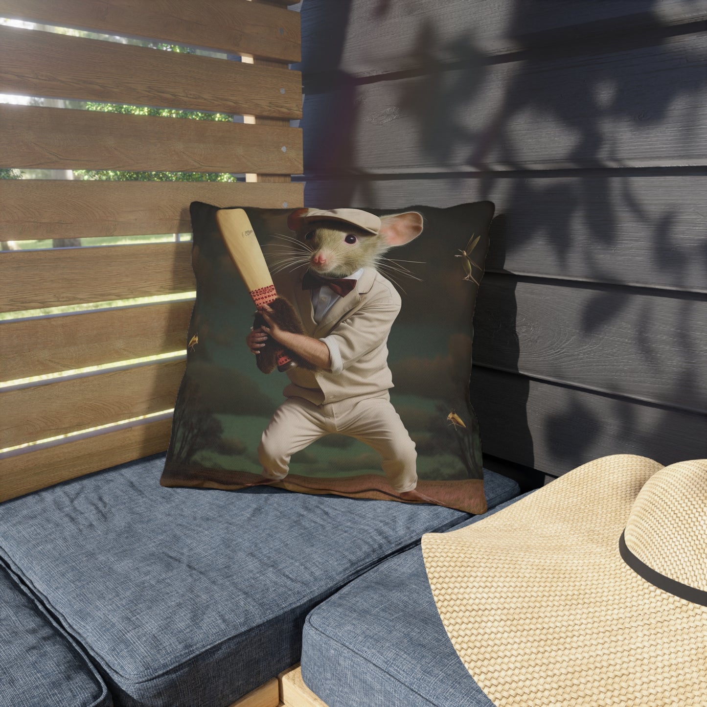 Mouse Cricket Batting, Wicket, Ball Hitting Stump, Howzat Moment - Outdoor Pillows