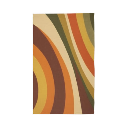 Groovy 1970s Mod-Inspired Dobby Rug in Bold Orange, Green, Rust, Gold, and Beige