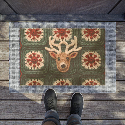 Christmas Reindeer Crochet, Wintry Wonderland Design, Festive Stag Motif. Embrace Deer Holiday Spirit - Door Coir Mat