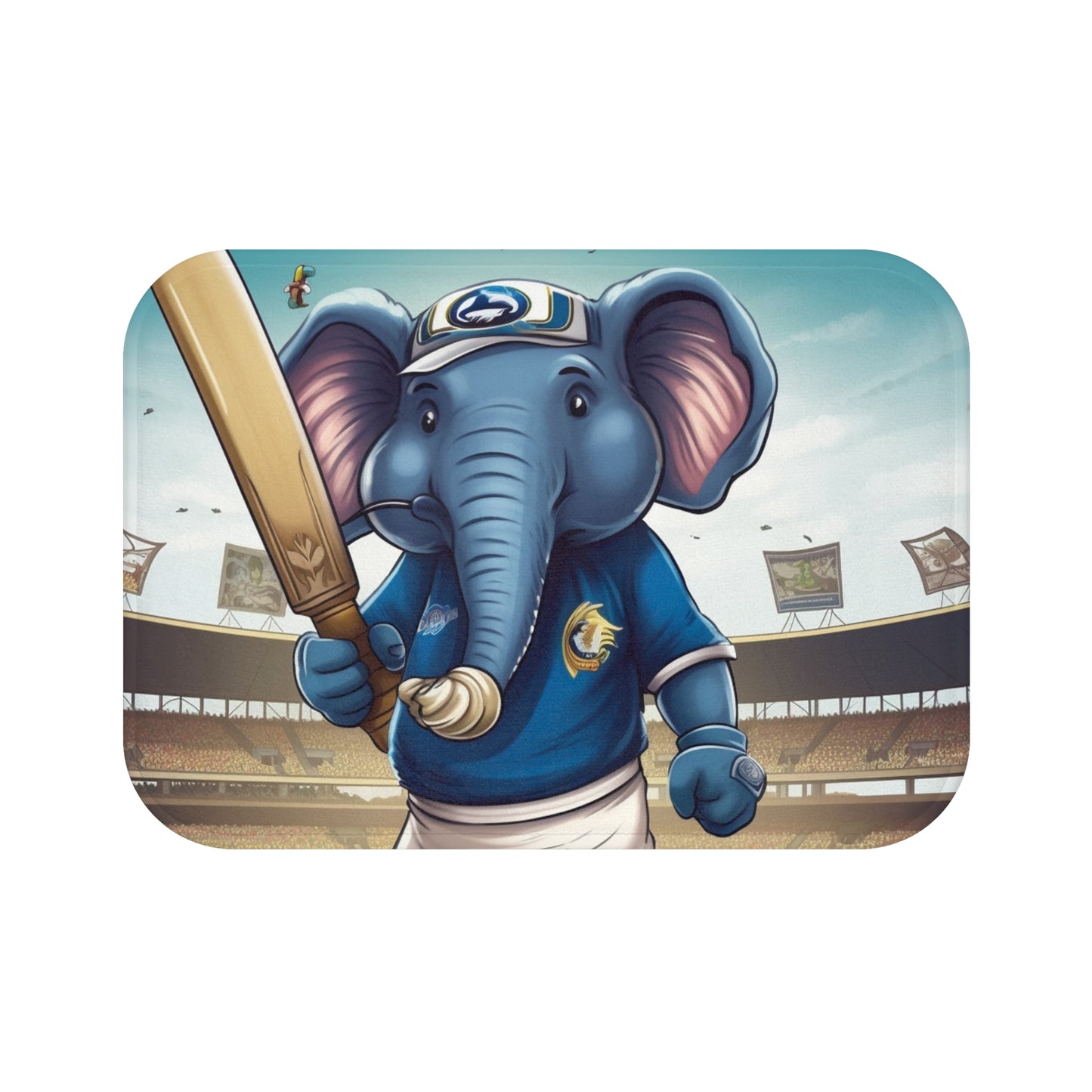 India Elephant Cricket Sport Star: Pitch, Run, Stump Game - Animated Charm - Bath Mat