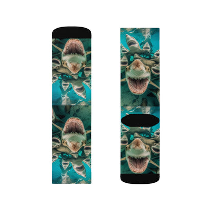 Laughing Lemon Sharks: Joyful Sea Jaws Ocean Deep - Sublimation Socks