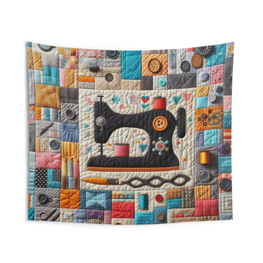 Colorful Quilted Mosaic, Retro Sewing Design - Indoor Wall Tapestries