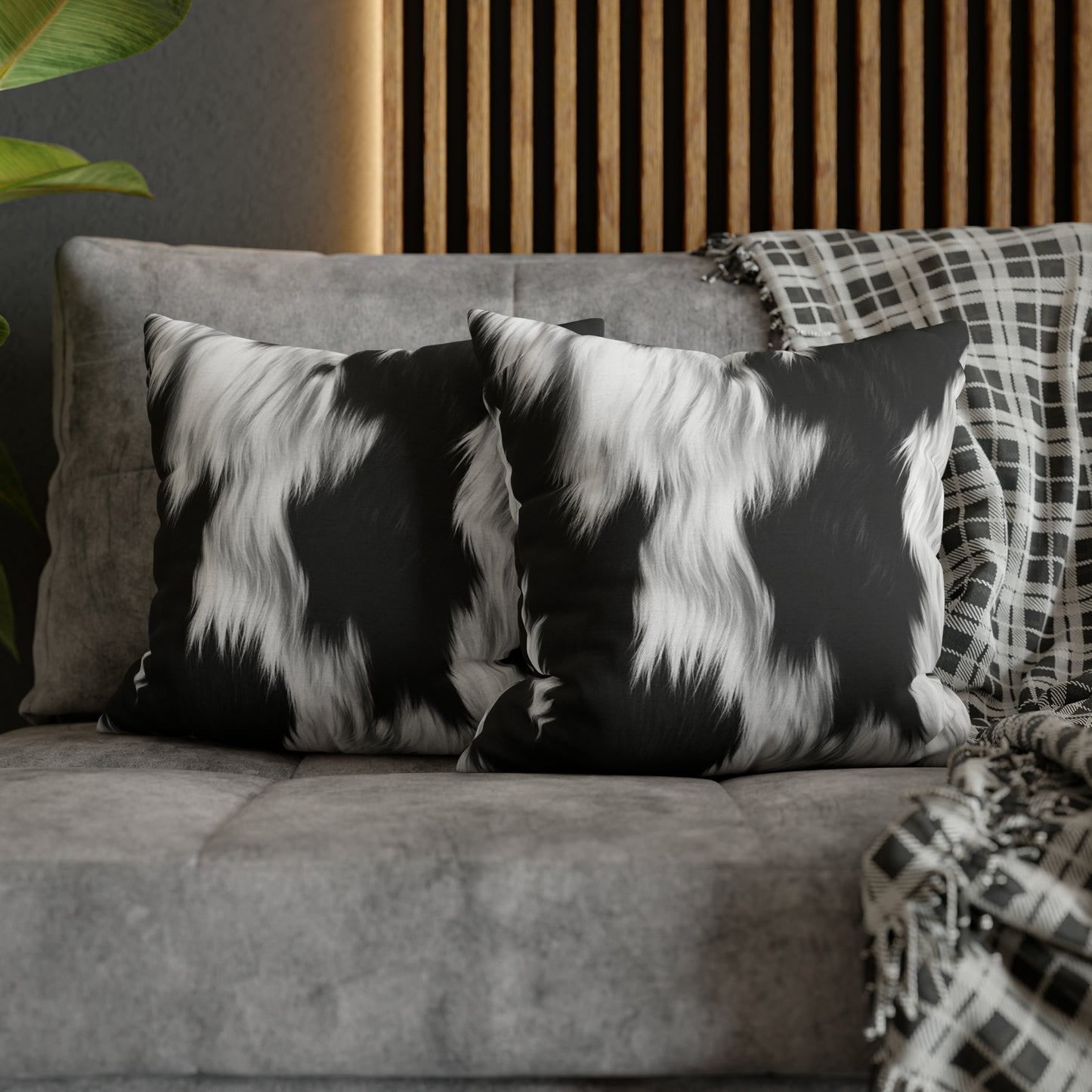 Cowhide on Hair Leather - Black and White - Designer Style - Spun Polyester Square Pillow Case