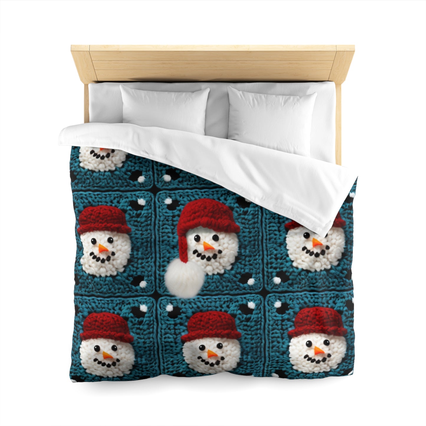 Snowman Crochet Craft, Festive Yuletide Cheer, Winter Wonderland - Microfiber Duvet Cover