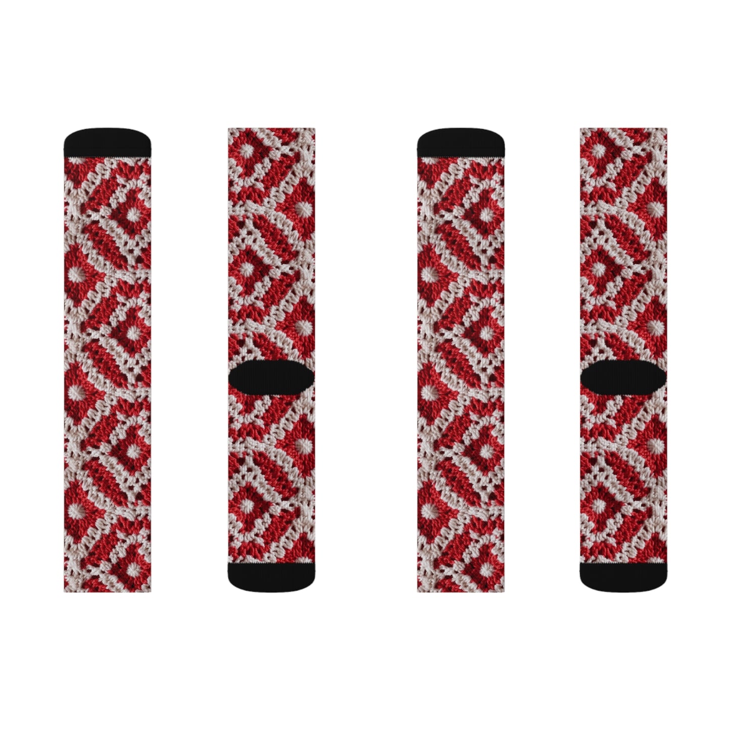 Warm Winter Red & White Crochet Knit: Cinematic Chic Texture Design - Sublimation Socks