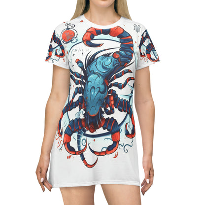 Cute Scorpio Zodiac Sign - Big Claws, Long Tail Cosmic Astrology Symbol - T-Shirt Dress (AOP)