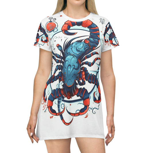 Cute Scorpio Zodiac Sign - Big Claws, Long Tail Cosmic Astrology Symbol - T-Shirt Dress (AOP)