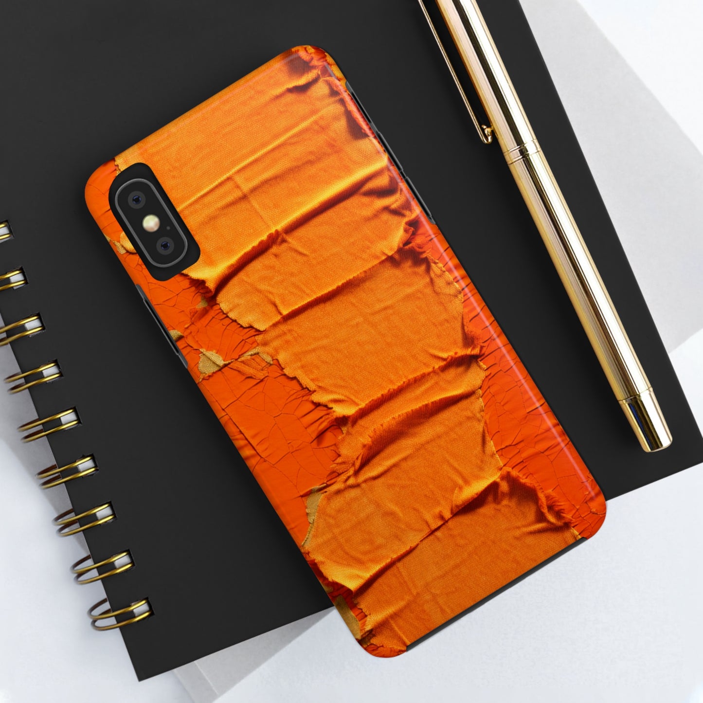 Fiery Citrus Orange: Edgy Distressed, Denim-Inspired Fabric - Tough Phone Cases