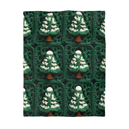 Evergreen Christmas Trees Crochet, Festive Pine Tree Holiday Craft, Yuletide Forest, Winter - Microfiber Duvet Cover