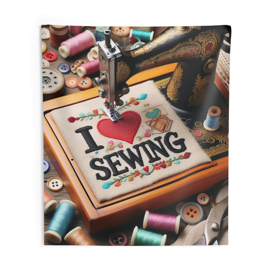 Sewing Machine, I Love Sewing Embroidery, Tailor Workshop - Indoor Wall Tapestries