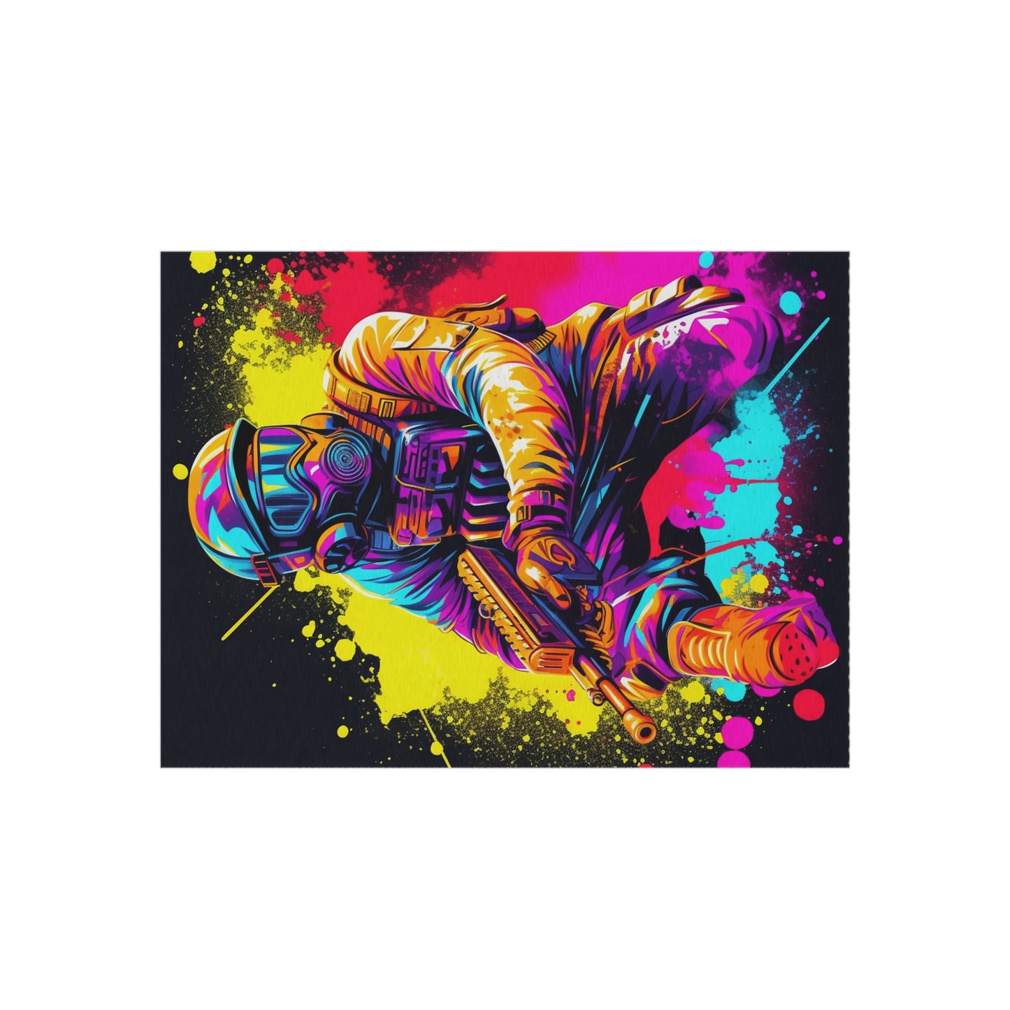 Paintball Action Sport: Player in Battle, Paint Splatter - Outdoor Rug