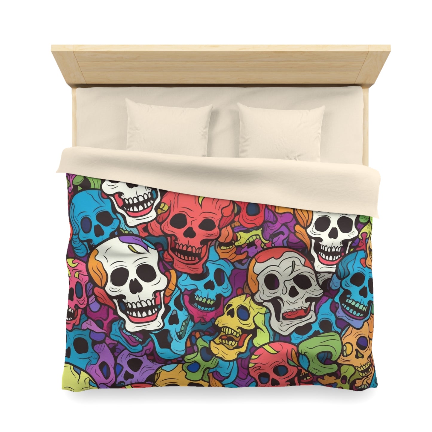 Patrón de cabeza de calavera de arco iris psicodélico, colores vibrantes - Funda nórdica de microfibra 