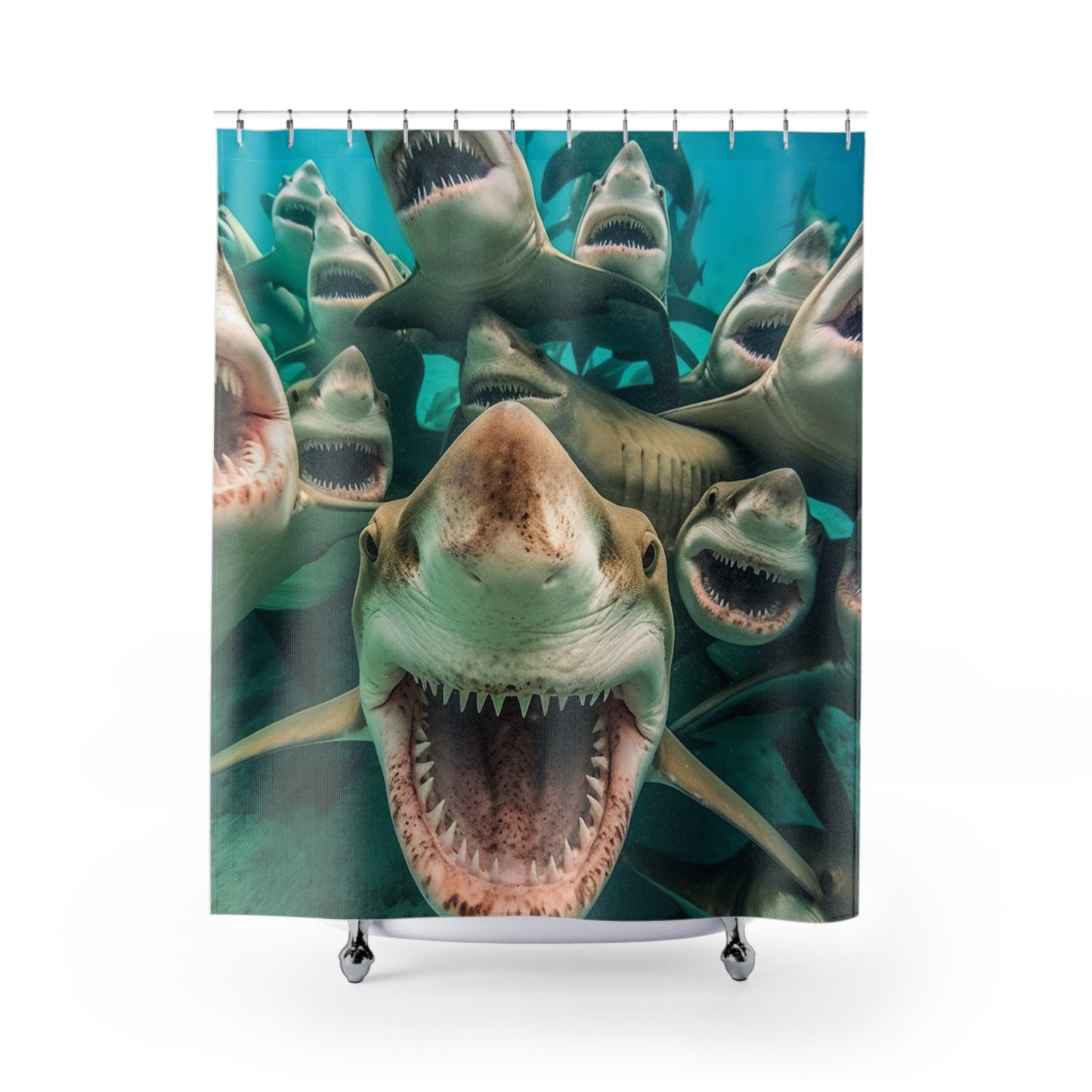 Laughing Lemon Sharks: Joyful Sea Jaws Ocean Deep - Shower Curtains