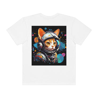 Astro Cat Adventure Feline - Arte pop, flotando en el espacio cósmico - Camiseta unisex teñida de prendas