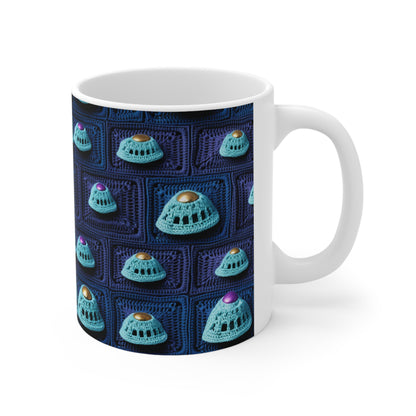 Spaceship UFO Crochet - Galactic Travel Ship - Alien Craft - Flying Saucer - Ceramic Mug 11oz