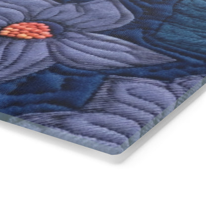 Floral Embroidery Blue: Denim-Inspired, Artisan-Crafted Flower Design - Cutting Board