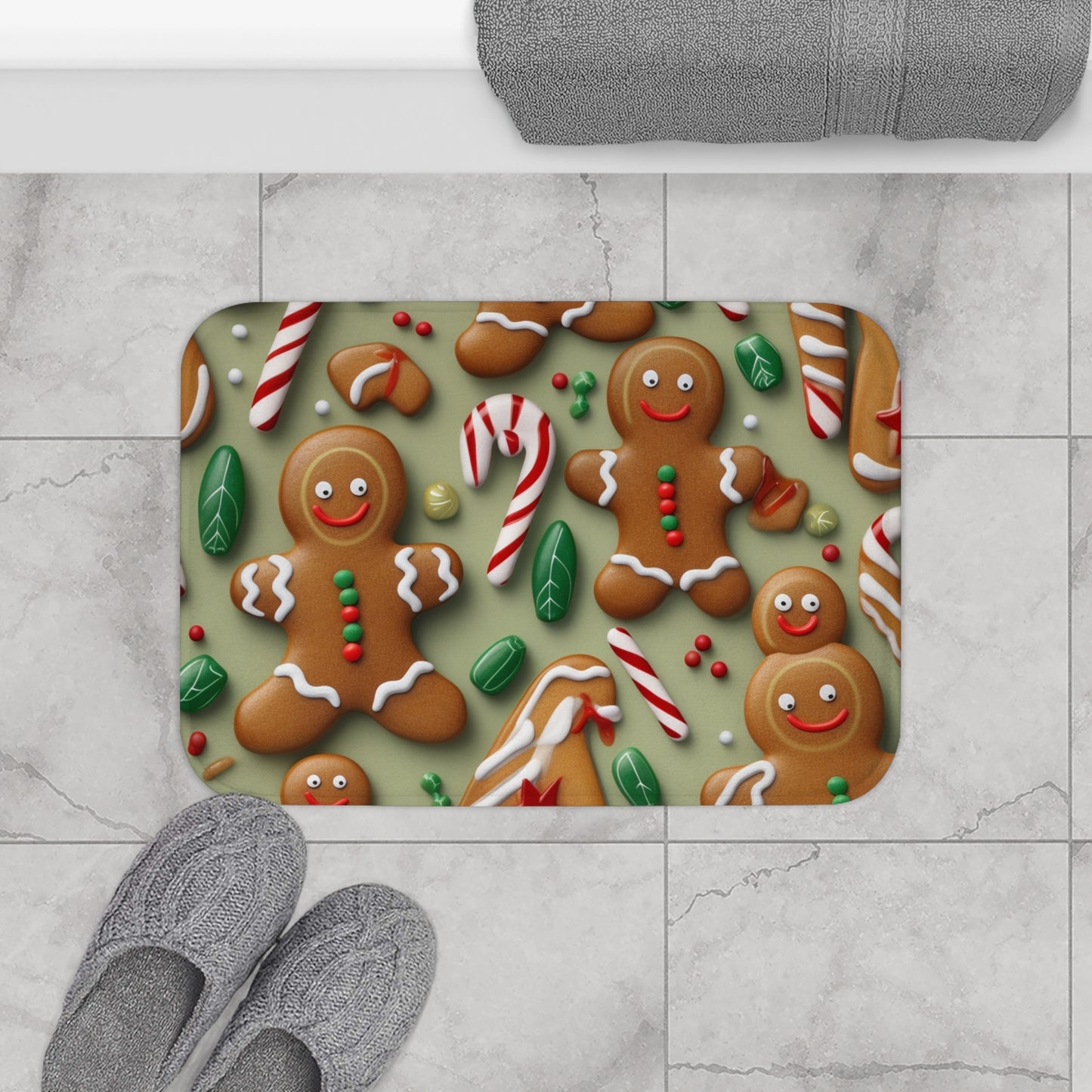 Gingerbread Man Christmas Cookie - Tree - Candy Cane - Bath Mat