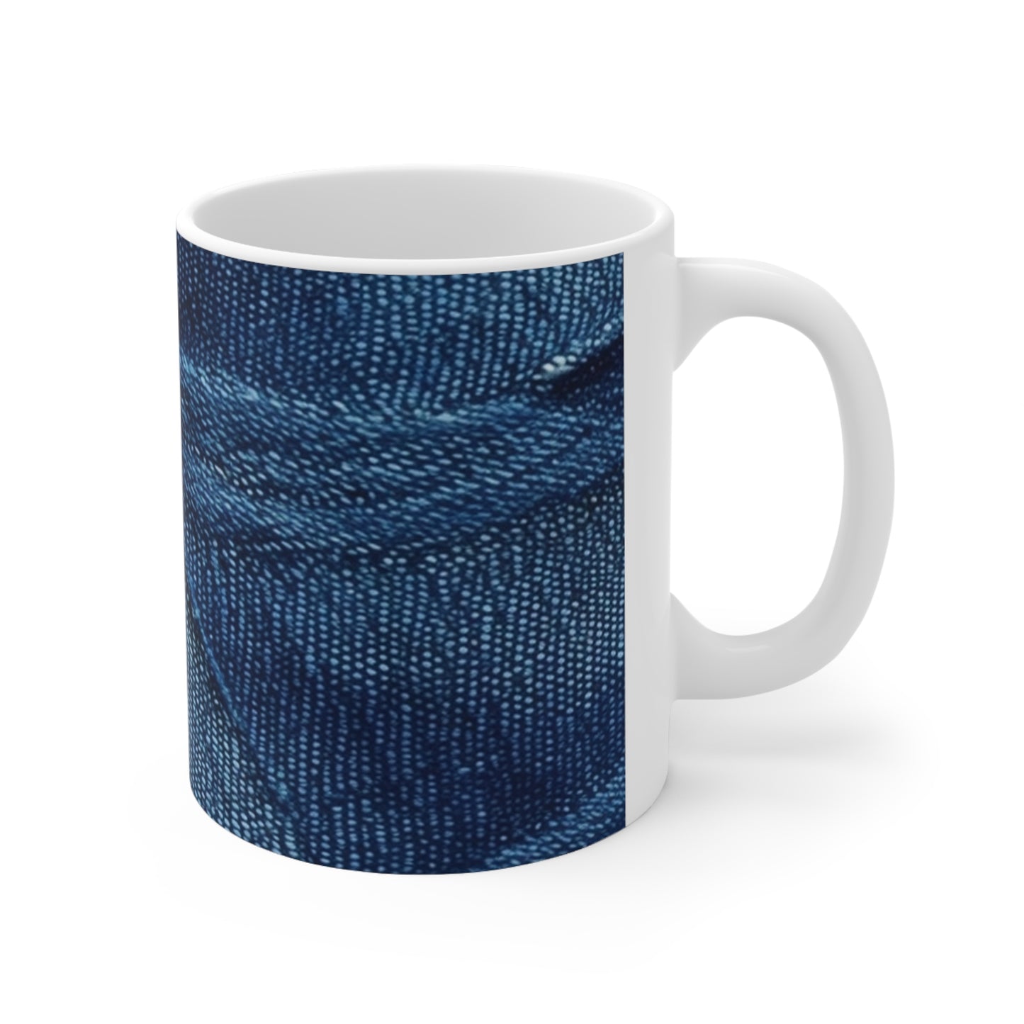 Dark Blue: Distressed Denim-Inspired Fabric Design - Ceramic Mug 11oz