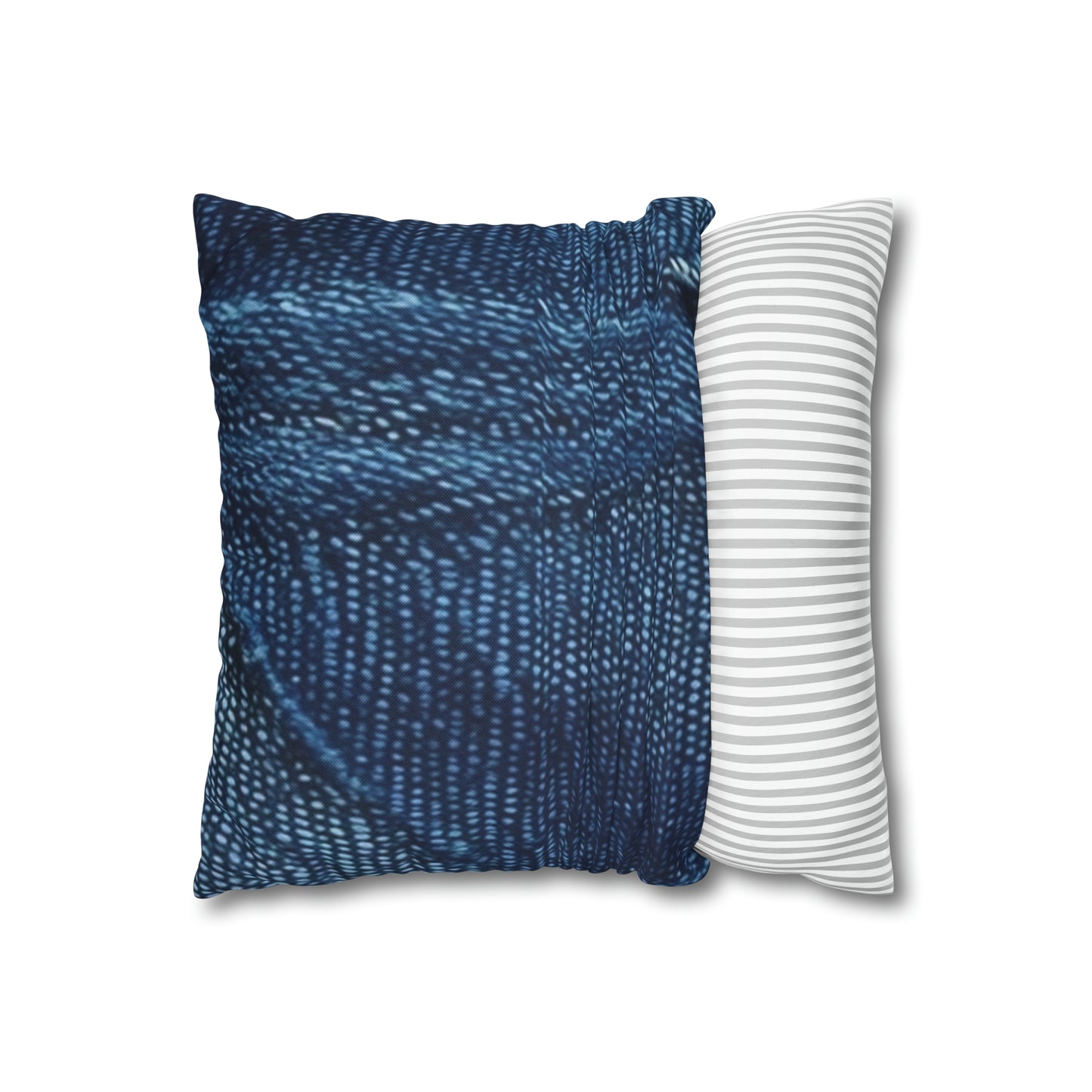 Dark Blue: Distressed Denim-Inspired Fabric Design - Spun Polyester Square Pillow Case