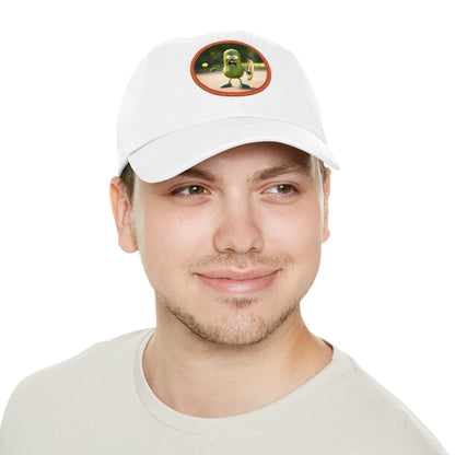 Pickle Playing Pickleball: Serve, Paddle, Game - Court Sport - Dad Hat with Leather Patch (Round)