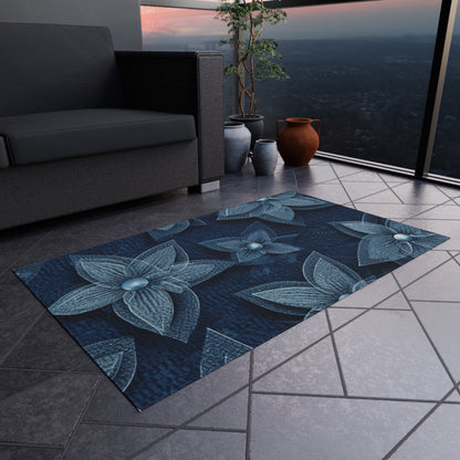 Hawaiian Flower Design - Denim-Inspired Decor Piece - Outdoor Rug