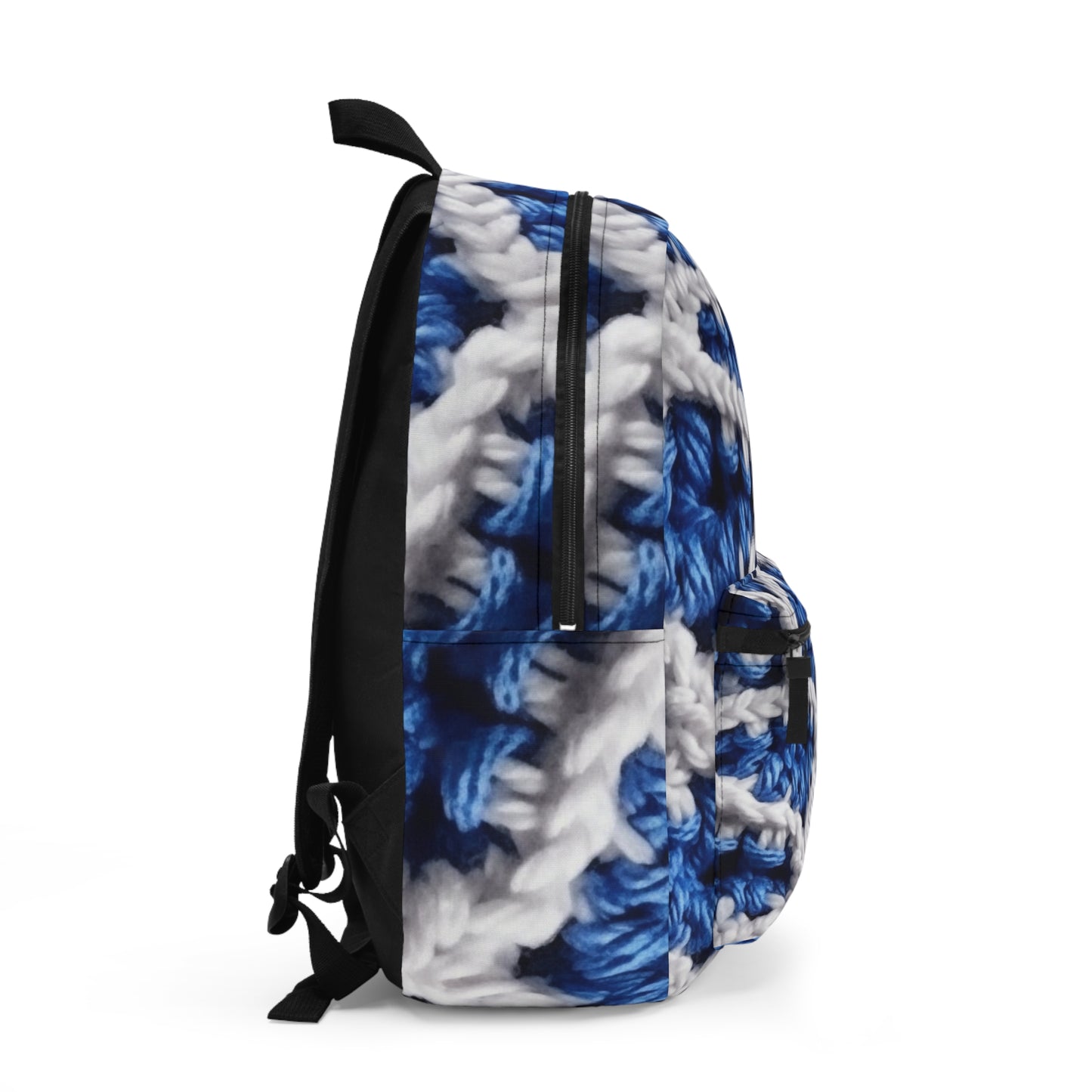 Blueberry Blue Crochet, White Accents, Classic Textured Pattern - Backpack