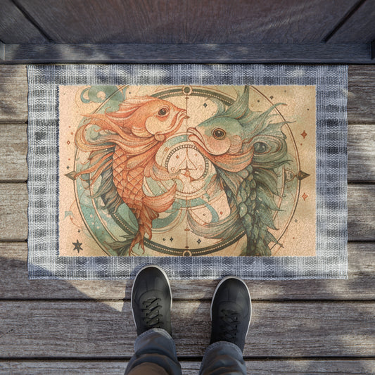 Pisces Zodiac Fish Astrology Style Door Coir Mat - Grade A Tufted Coir Coconut Fiber