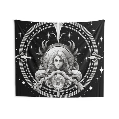 Tapiz de pared personalizado Virgo, diseño de doncella en blanco y negro, 100% poliéster, varios tamaños 