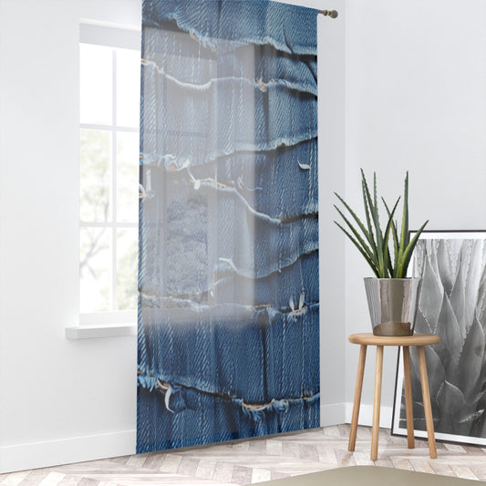 Midnight Blue Distressed Denim: Rugged, Torn & Stylish Design - Window Curtain