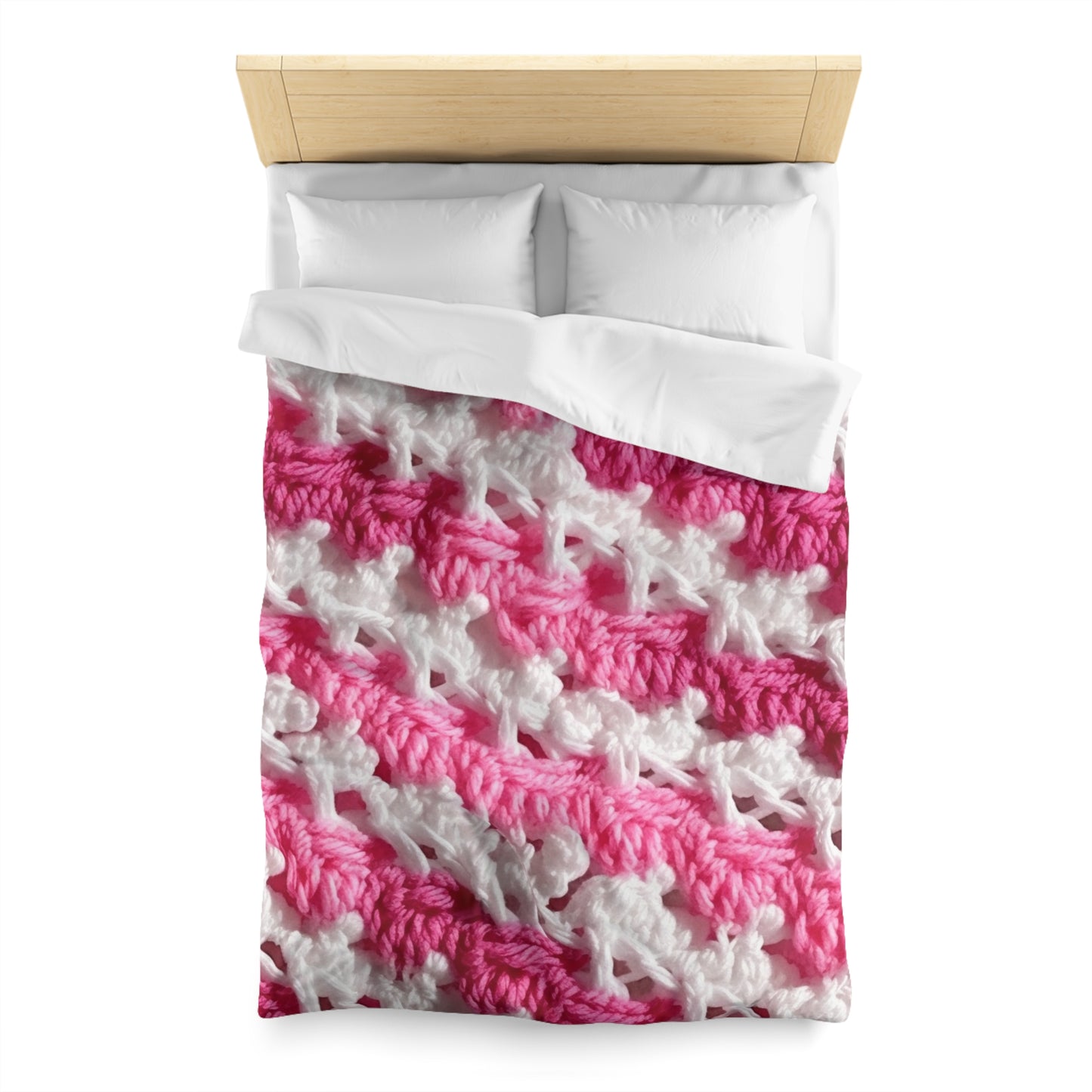 Hot Pink & White Knit, Vibrant Yarn Blend, Modern Chic Texture - Microfiber Duvet Cover